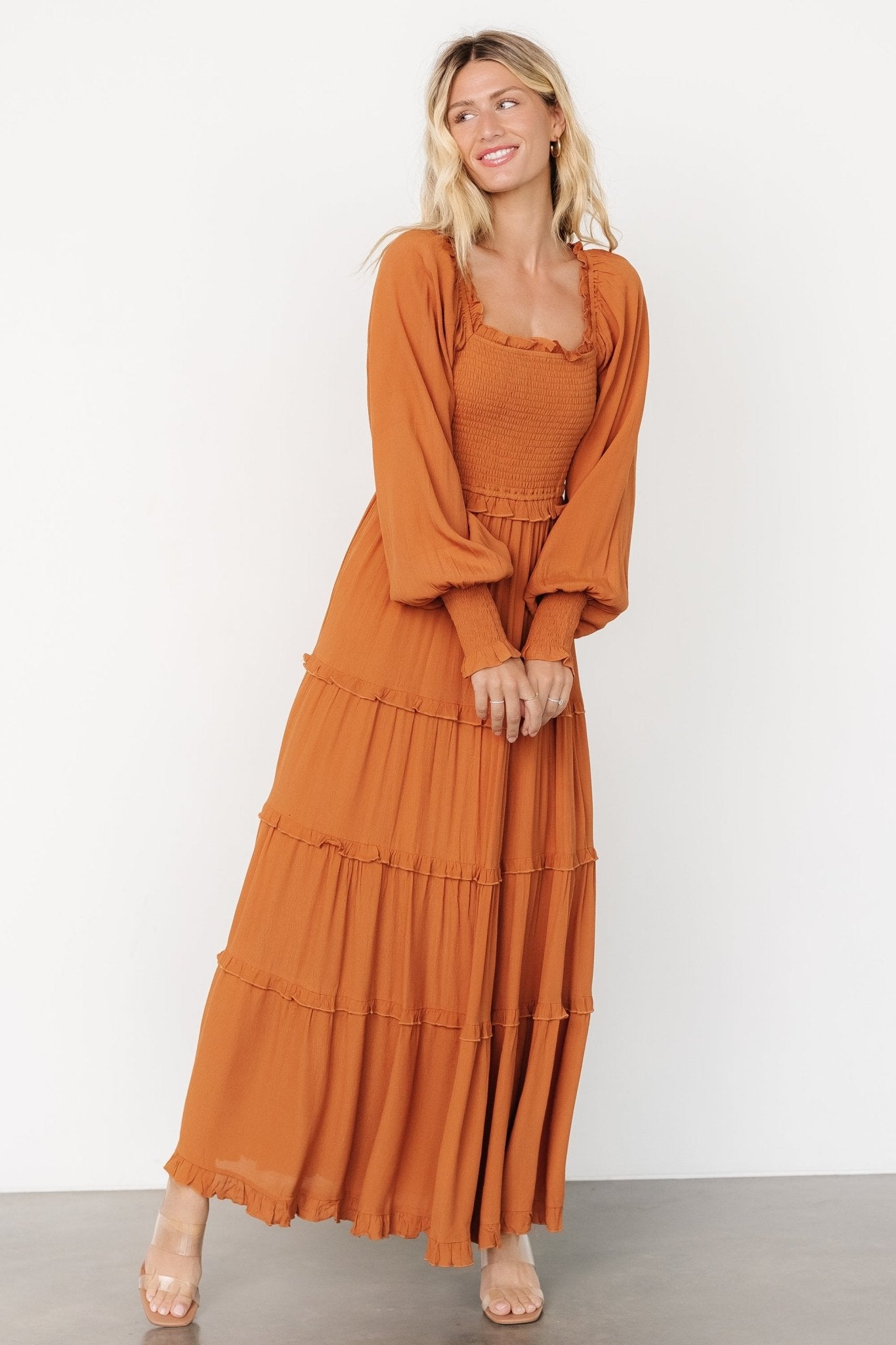 Baltic Born Womens Lana Smocked Maxi Dress | Camel | Size: Small Baltic Born Womens Lana Smocked Maxi Dress | Camel | Size: Small