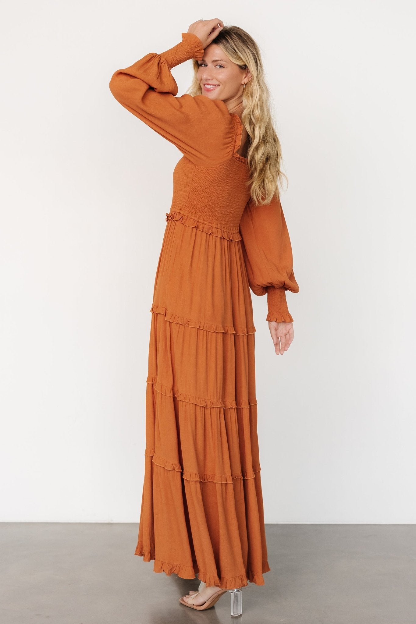 perfect storm smocked eyelet long sleeve maxi dress perfect storm smocked eyelet long sleeve maxi dress Floral Smocked Bodice Long Sleeve Maxi Dress Olive