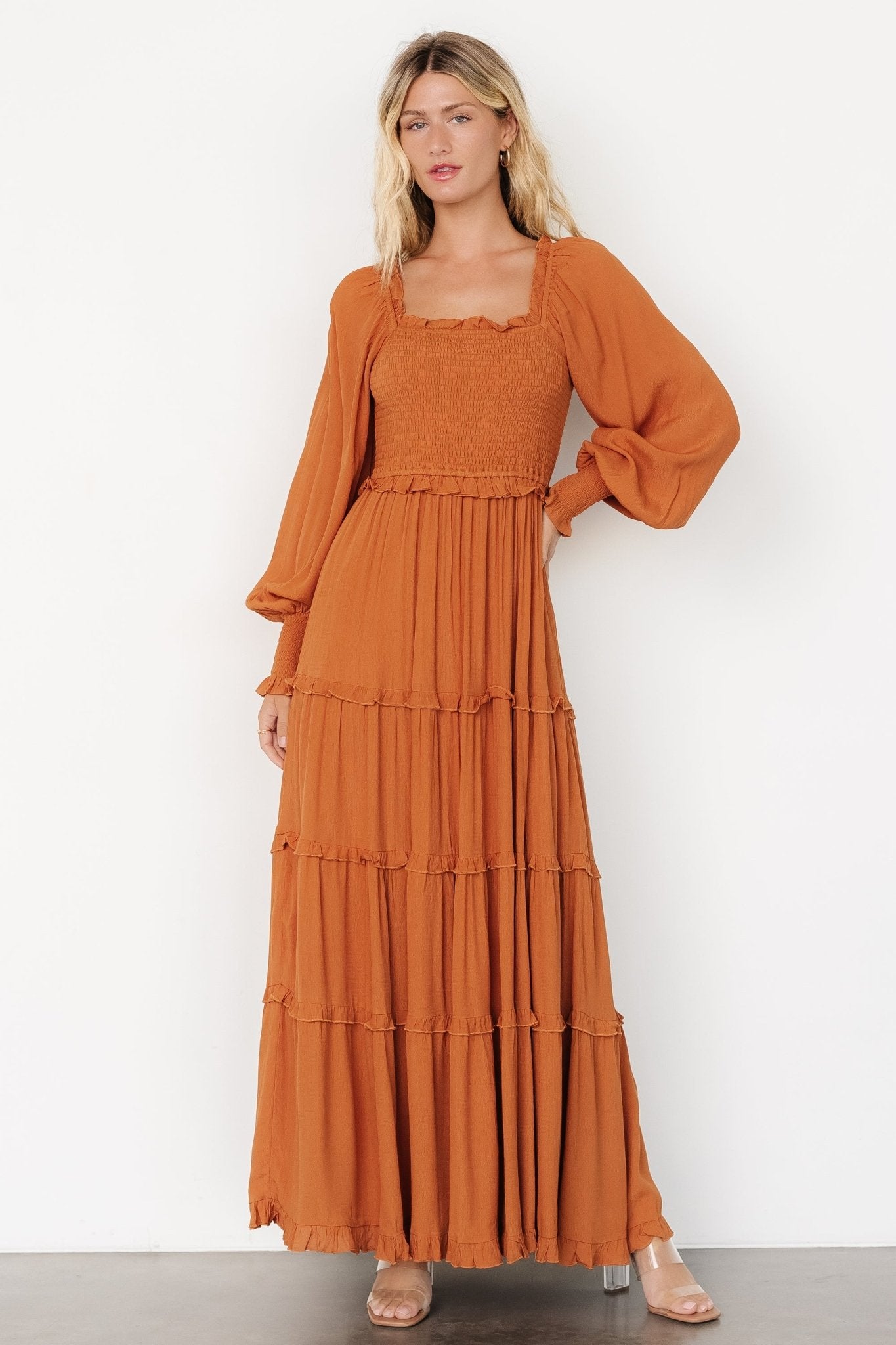 Lana Smocked Maxi Dress | Camel - Baltic Born