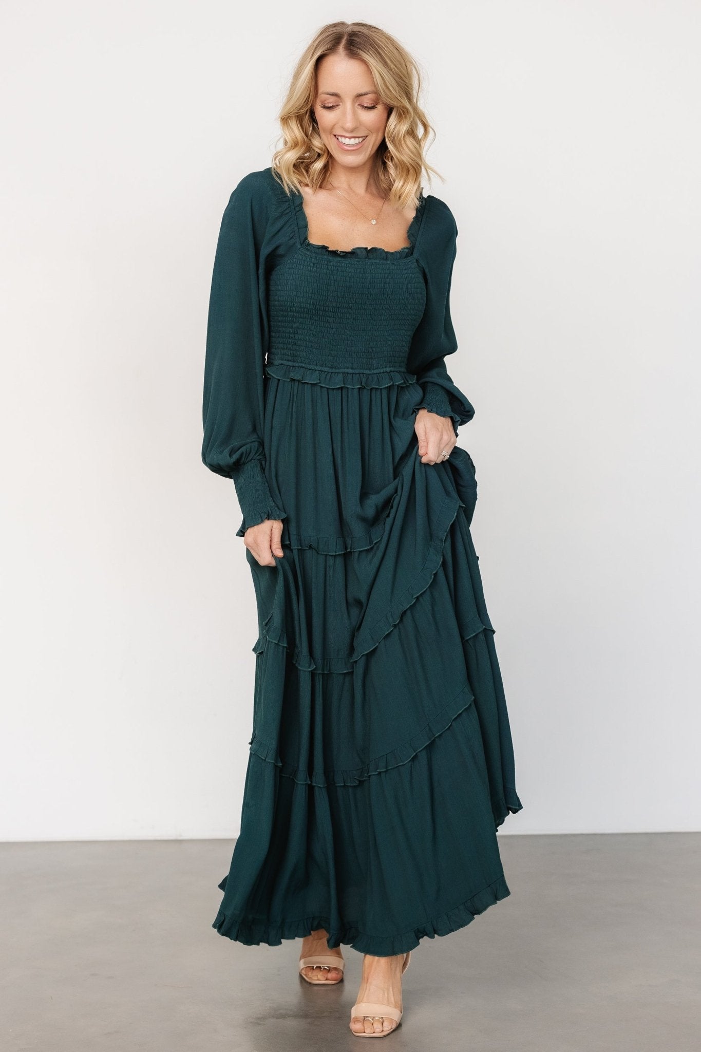 Lana Smocked Maxi Dress | Dark Green - Baltic Born