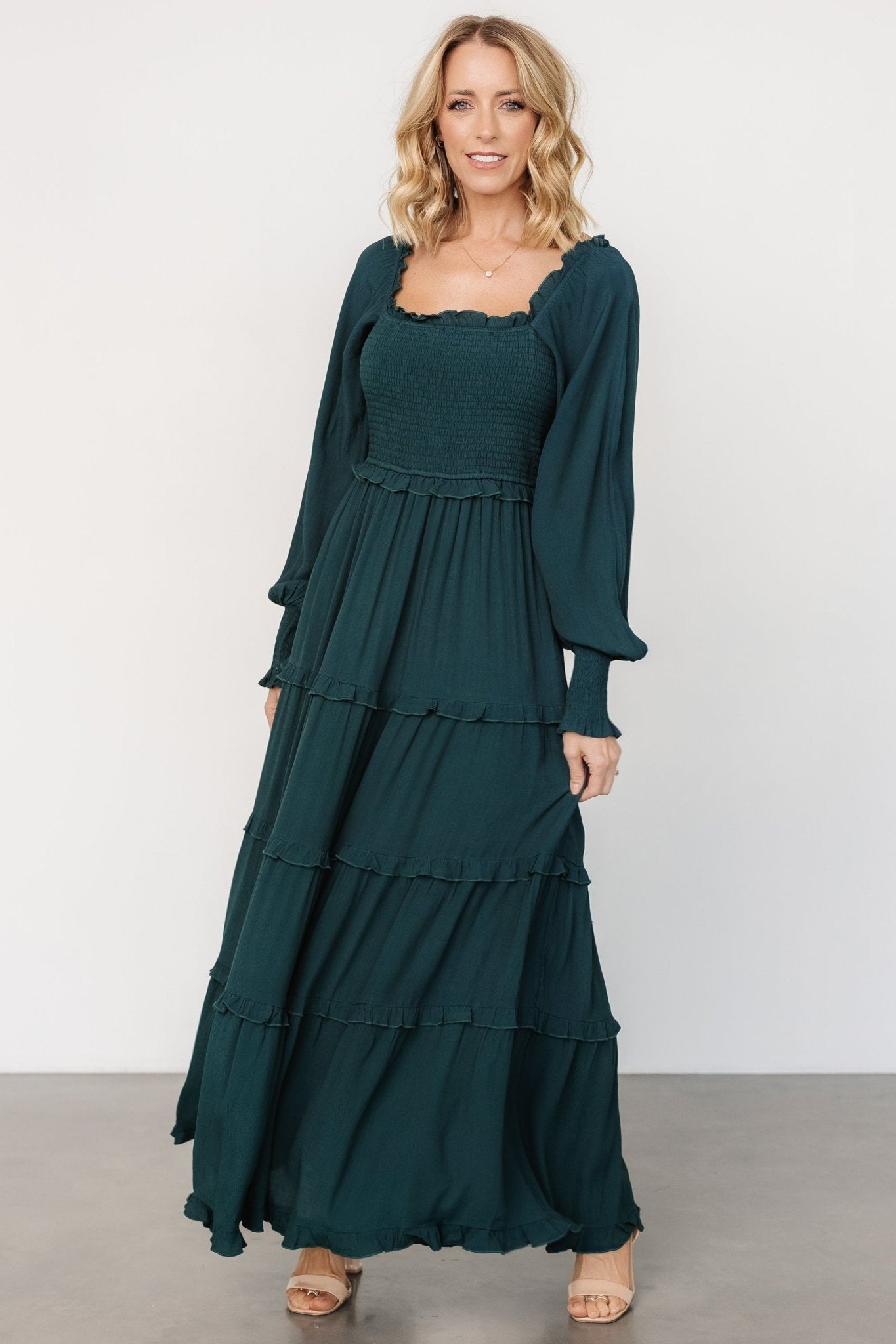 Lana Smocked Maxi Dress | Dark Green - Baltic Born