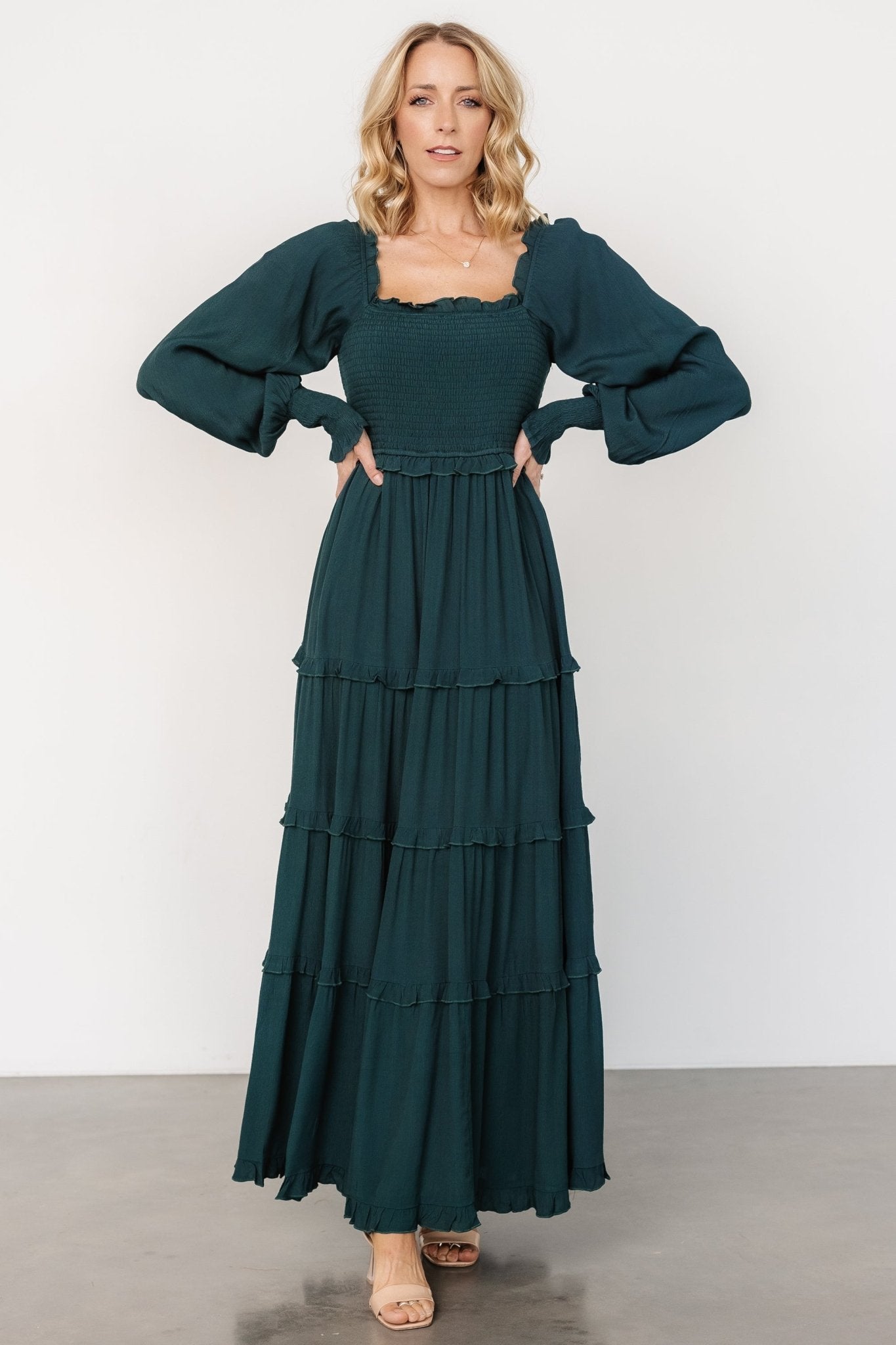 Lana Smocked Maxi Dress | Dark Green - Baltic Born