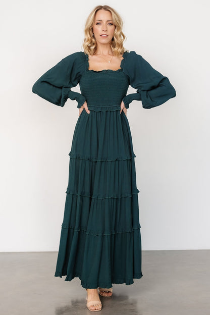 Lana Smocked Maxi Dress | Dark Green - Baltic Born