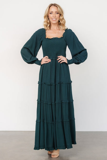 Lana Smocked Maxi Dress | Dark Green - Baltic Born