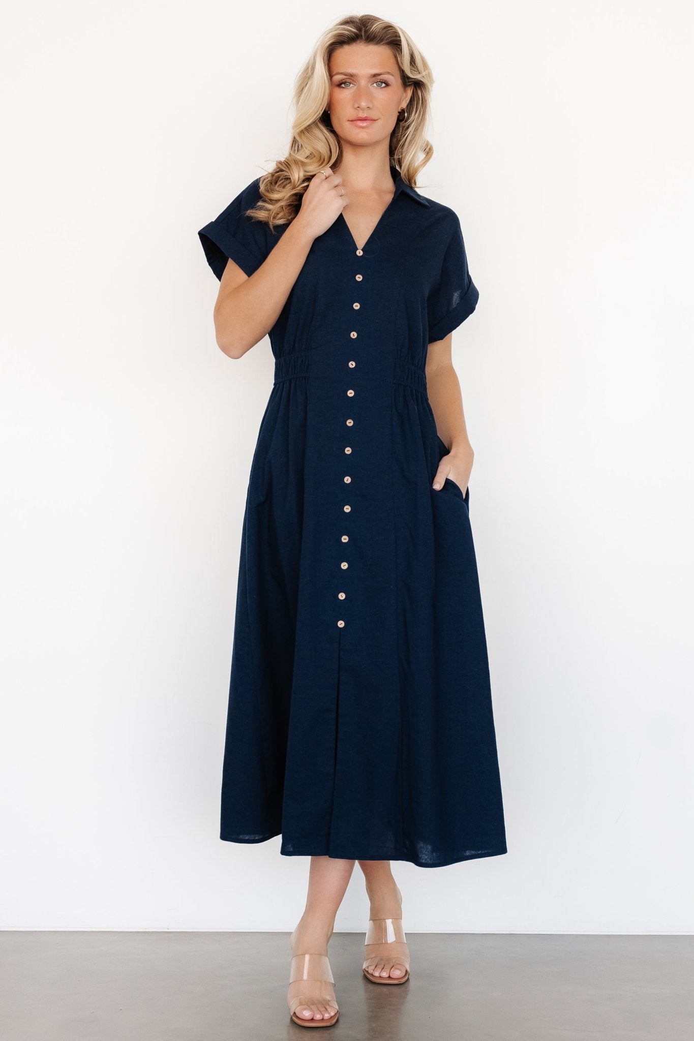 Larah Button Dress | Navy Blue - Baltic Born