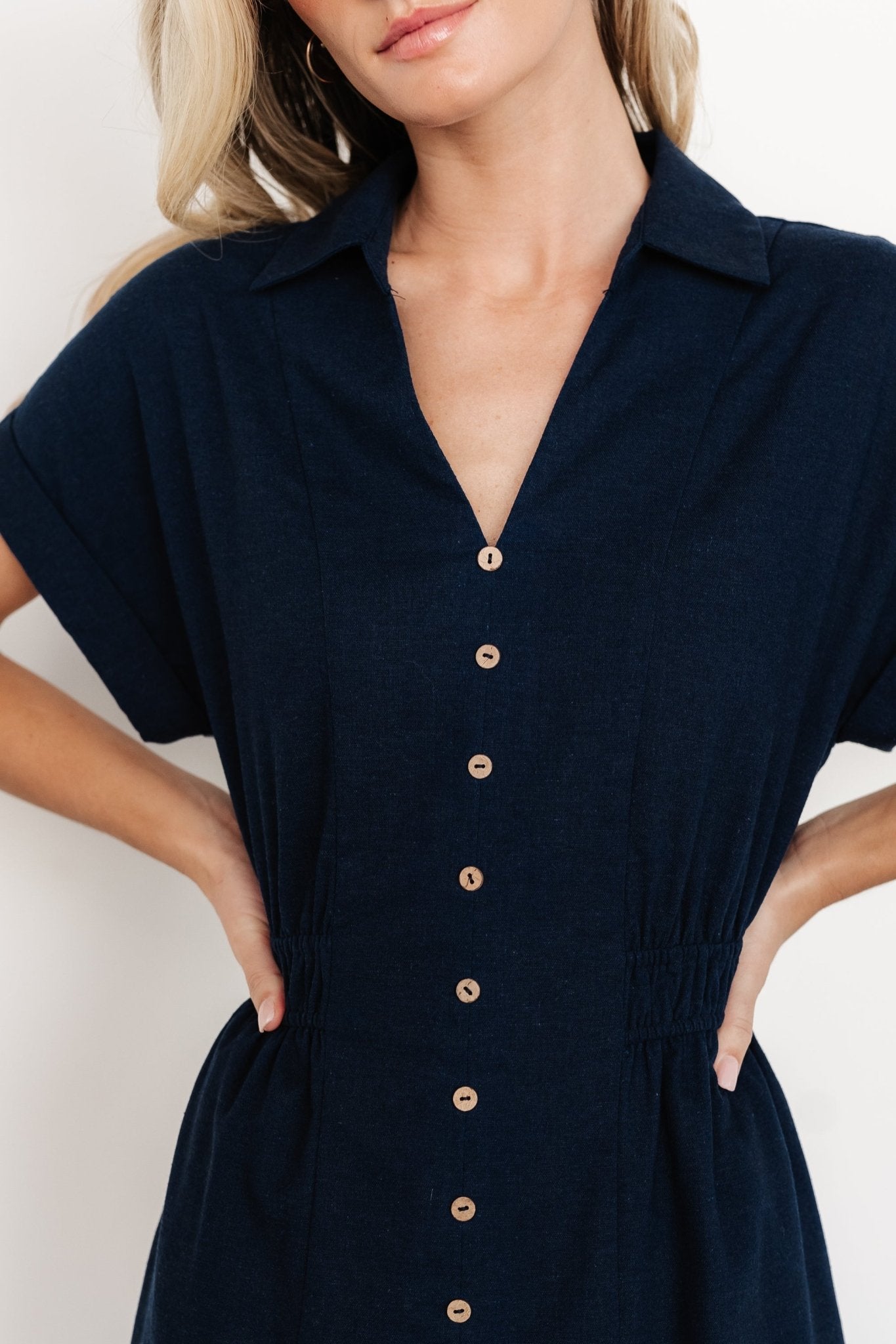 Larah Button Dress | Navy Blue - Baltic Born