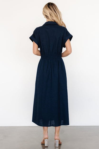 Larah Button Dress | Navy Blue - Baltic Born