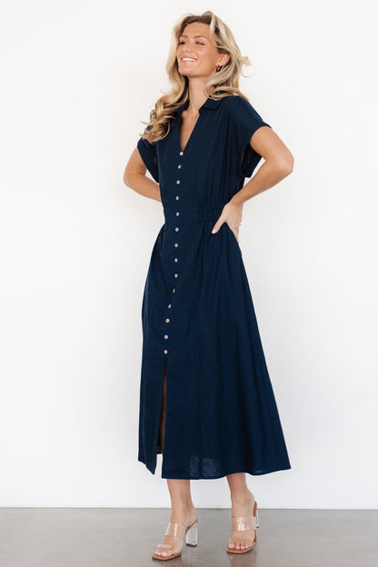 Larah Button Dress | Navy Blue - Baltic Born