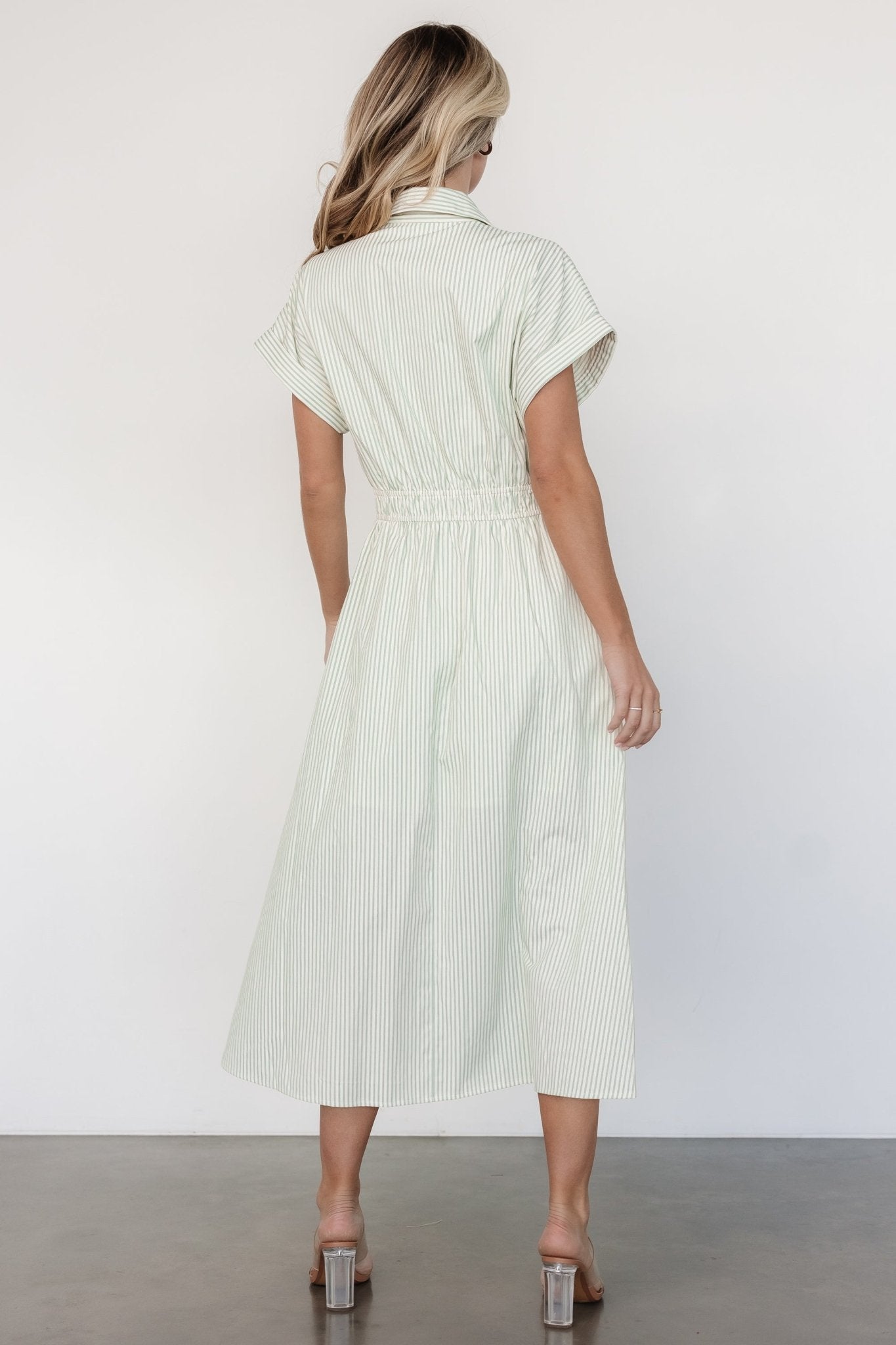 Larah Button Dress | Sage Stripe - Baltic Born