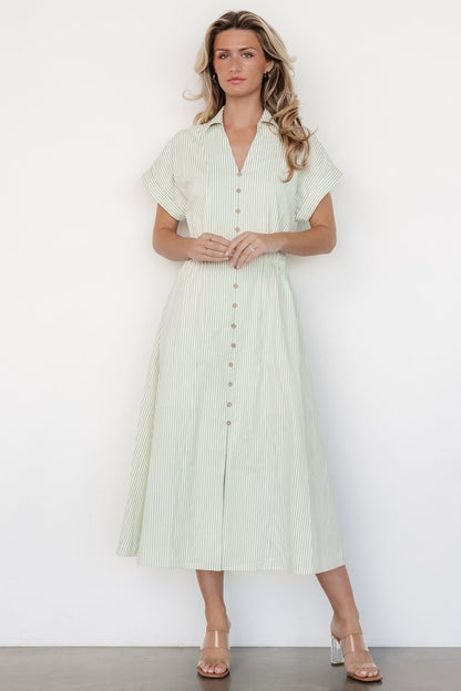 Larah Button Dress | Sage Stripe - Baltic Born