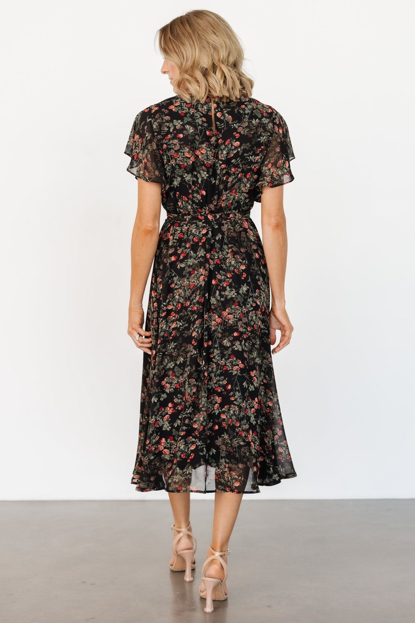 Laurel Midi Dress | Black + Red Floral - Baltic Born