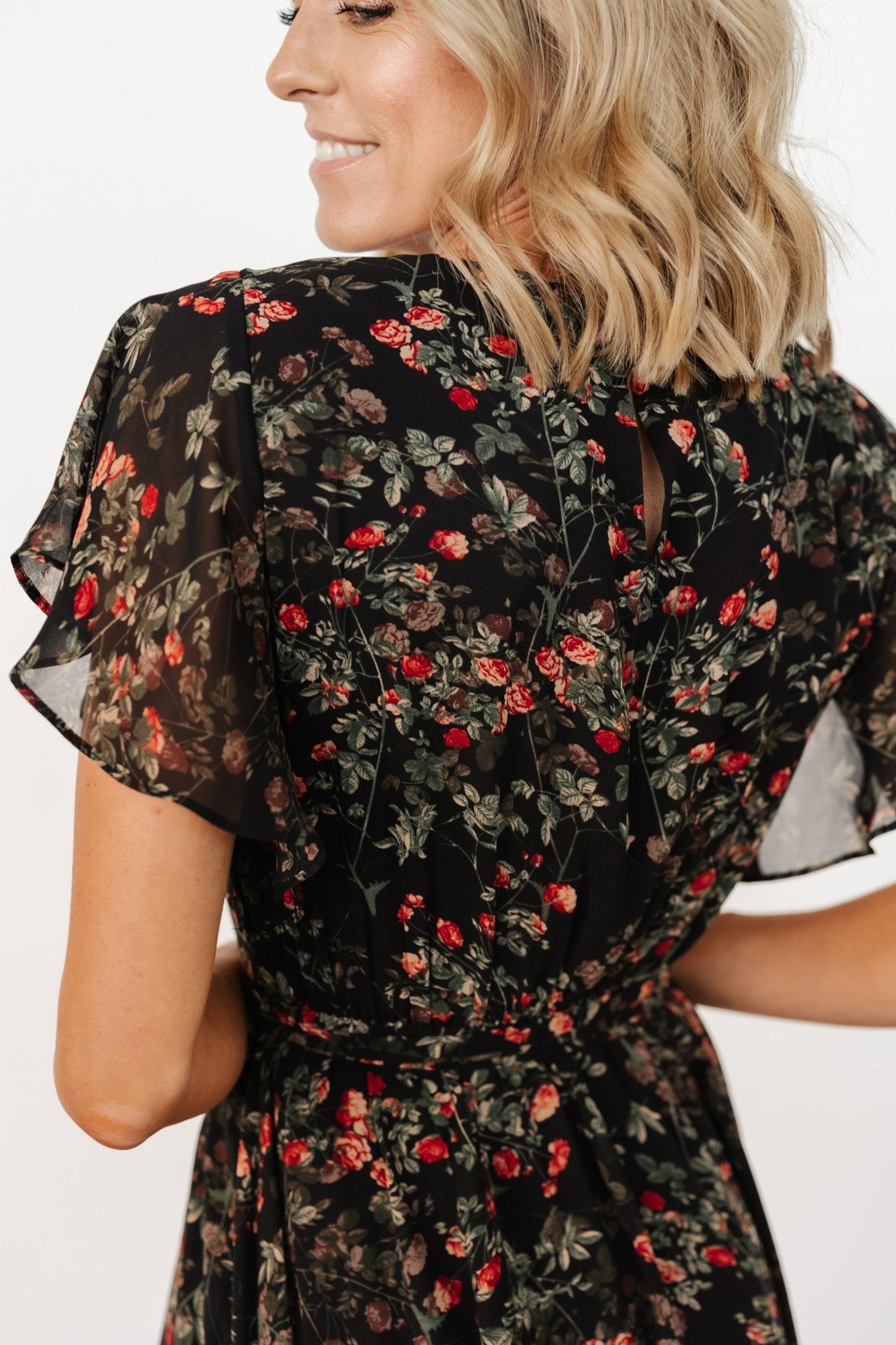 Laurel Midi Dress | Black + Red Floral - Baltic Born