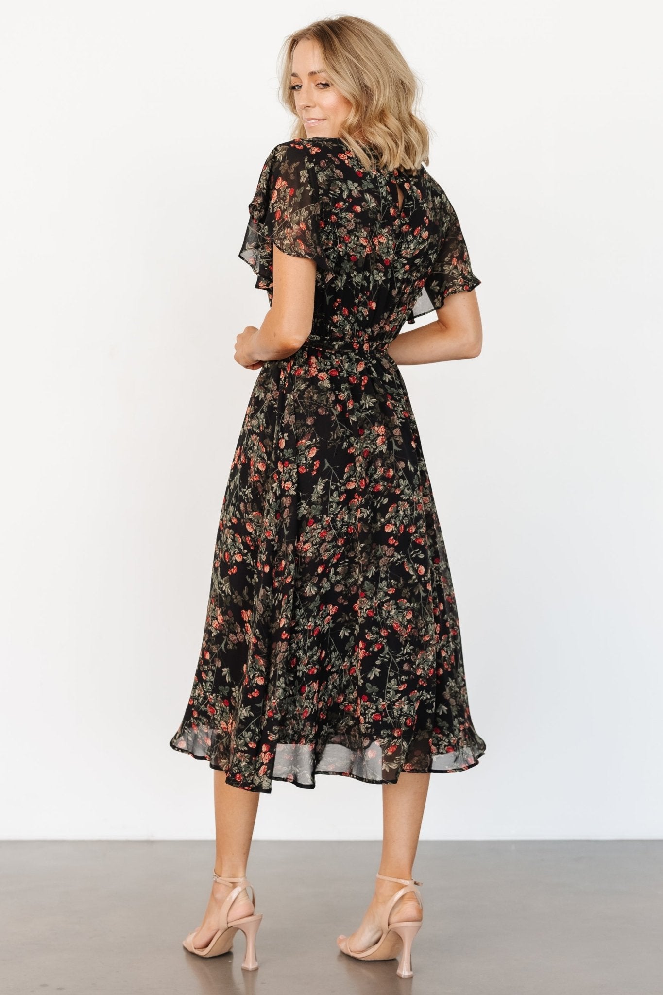 Laurel Midi Dress | Black + Red Floral - Baltic Born