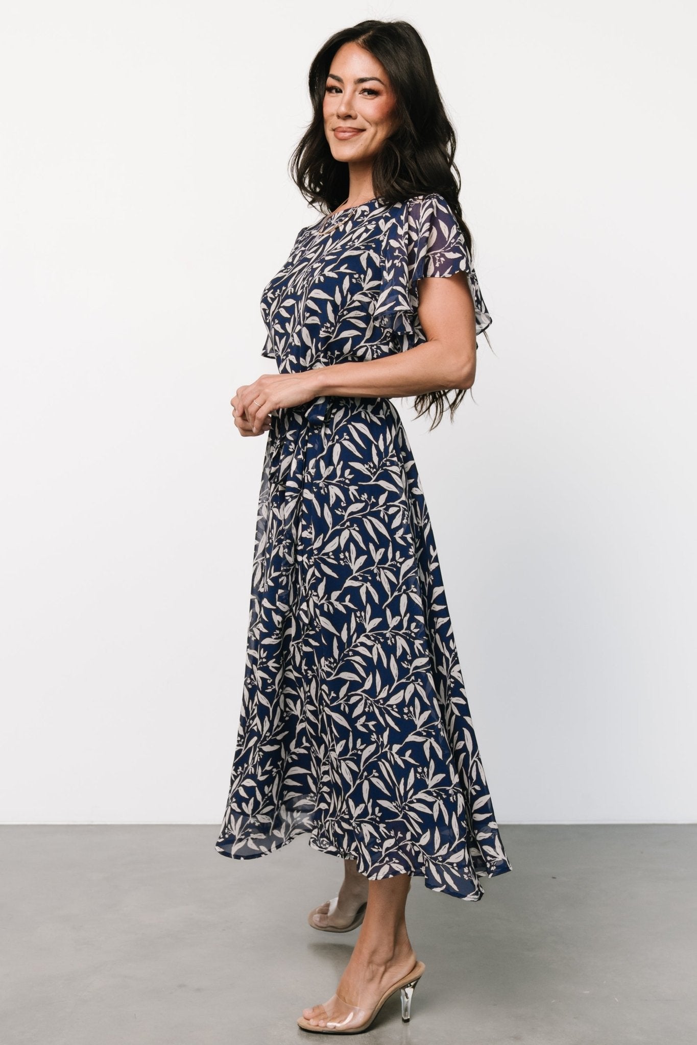 Laurel Midi Dress | Blue + Gray Floral - Baltic Born