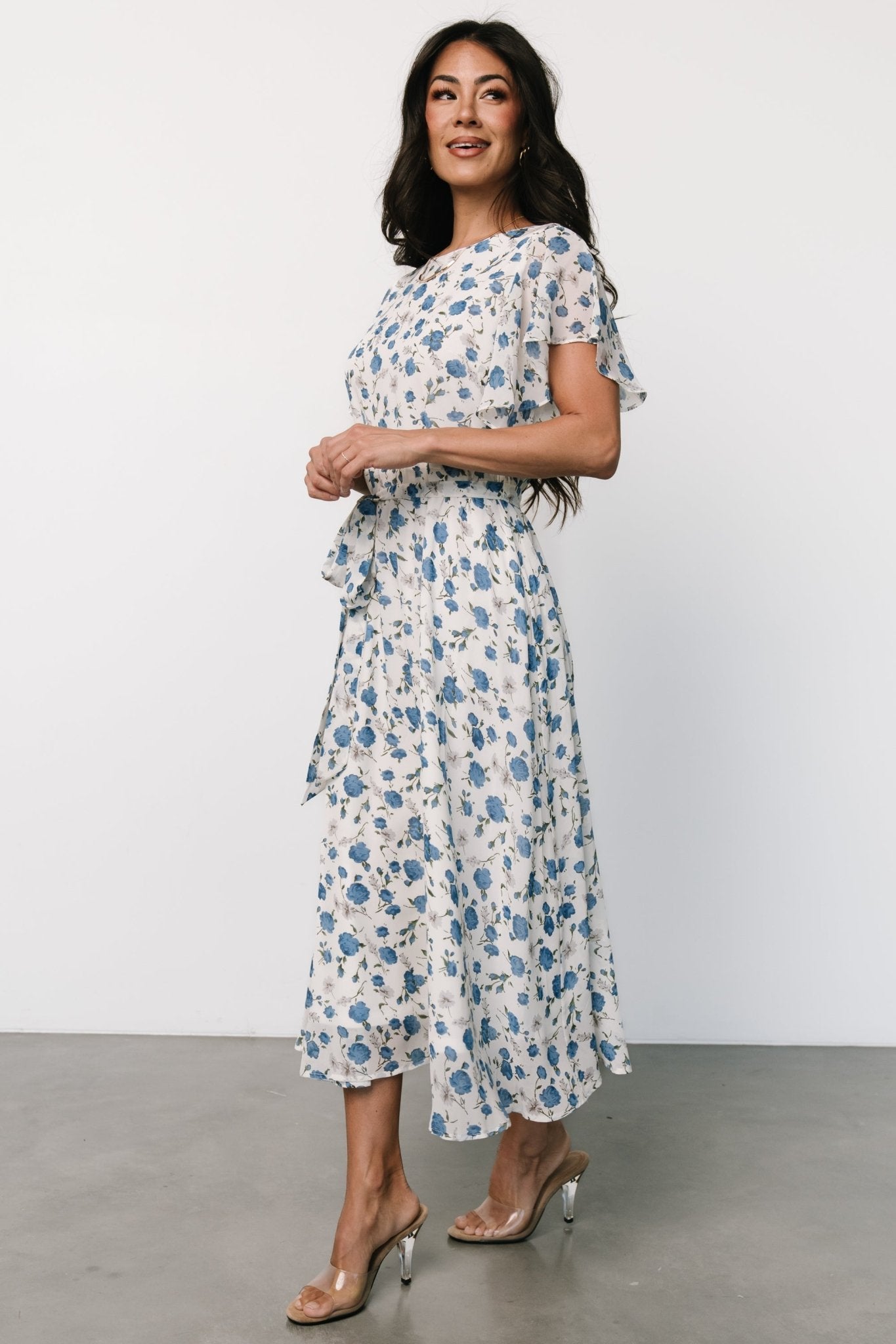 Laurel Midi Dress | Off - White + Blue Floral - Baltic Born