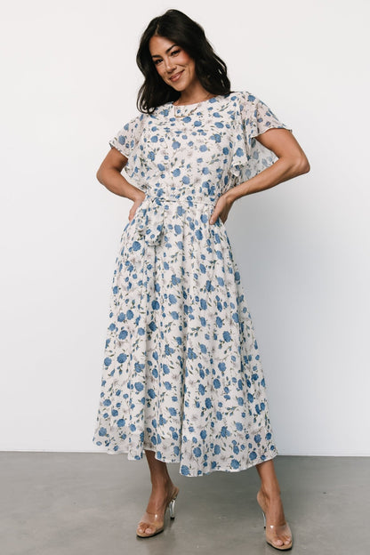 Laurel Midi Dress | Off - White + Blue Floral - Baltic Born