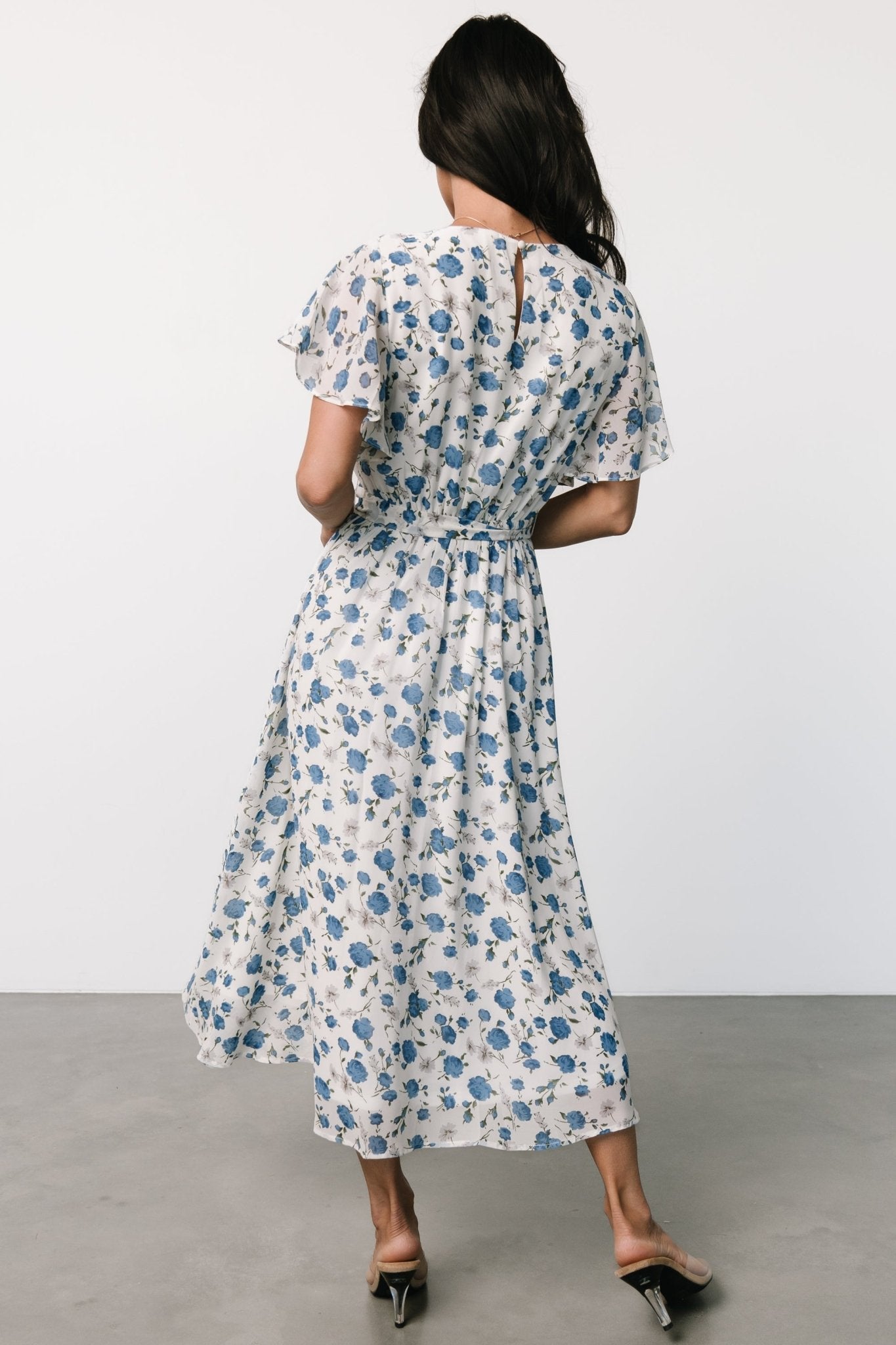 Laurel Midi Dress | Off - White + Blue Floral - Baltic Born