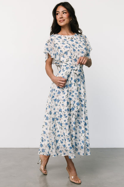 Laurel Midi Dress | Off - White + Blue Floral - Baltic Born