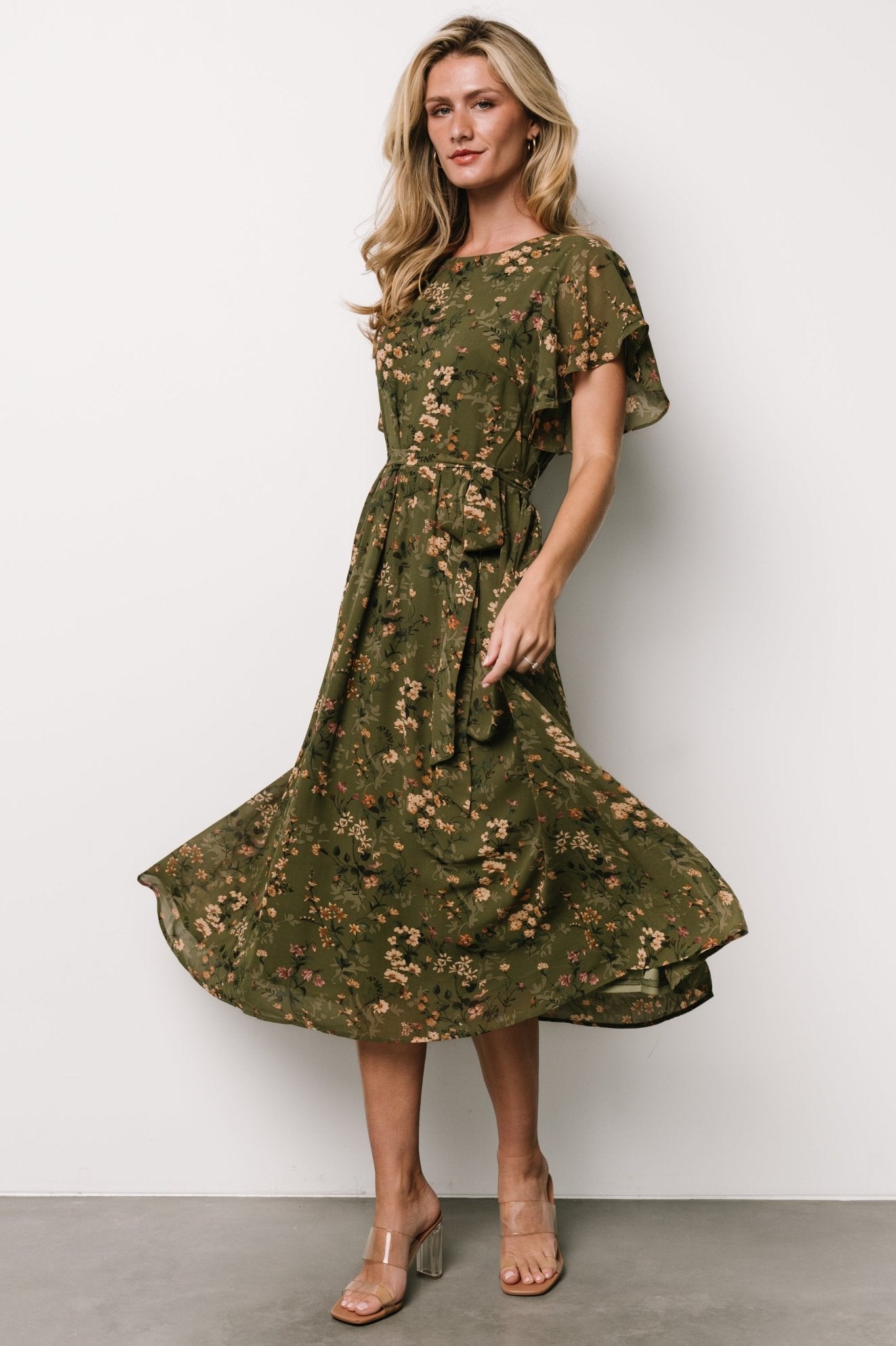 Baltic Born Womens Laurel Midi Dress | Olive Floral