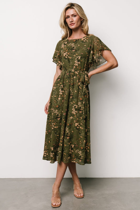 Laurel Midi Dress | Olive Floral - Baltic Born