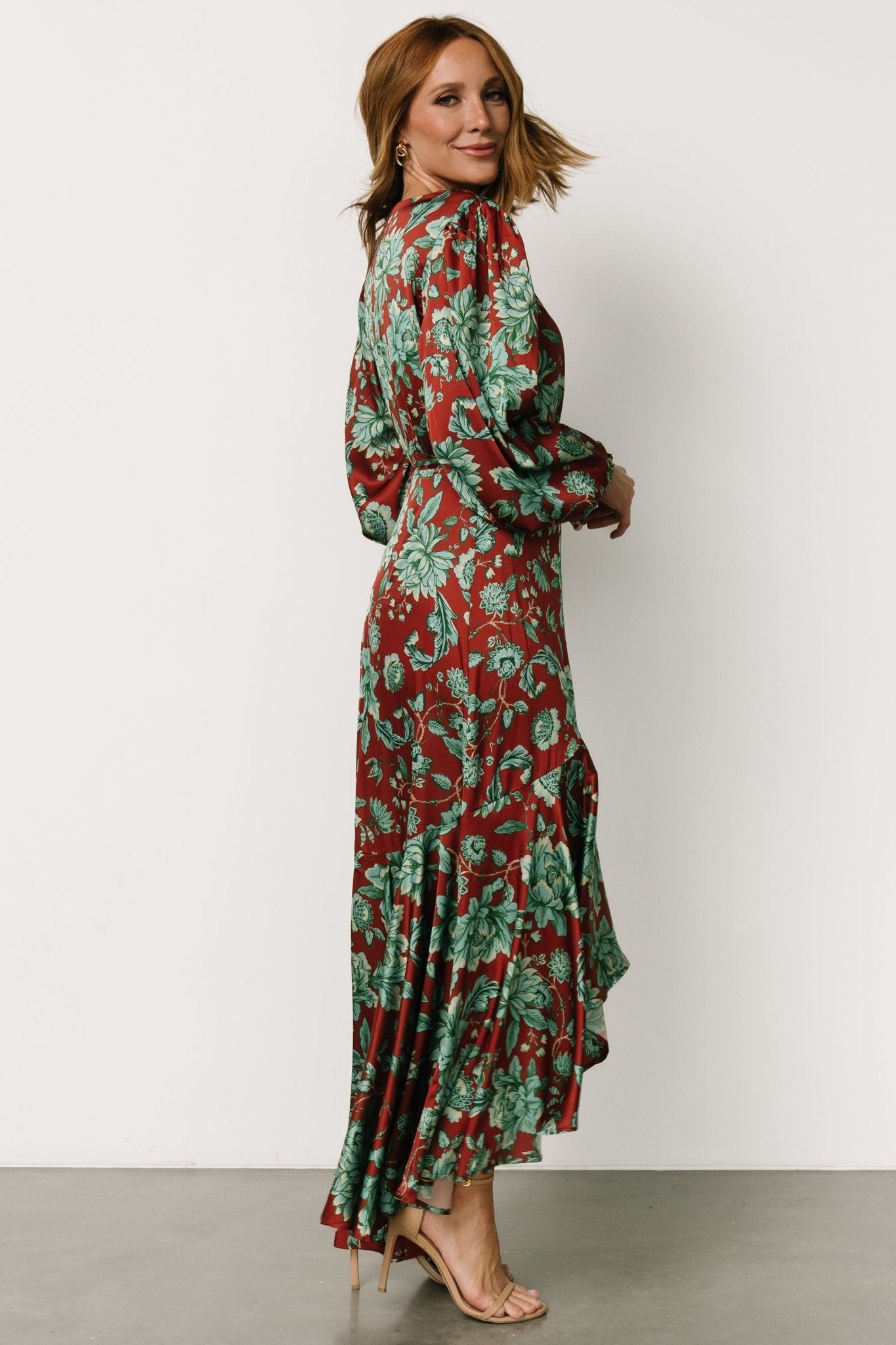 Lavinia Ruffle Maxi Dress | Rust + Green Floral - Baltic Born