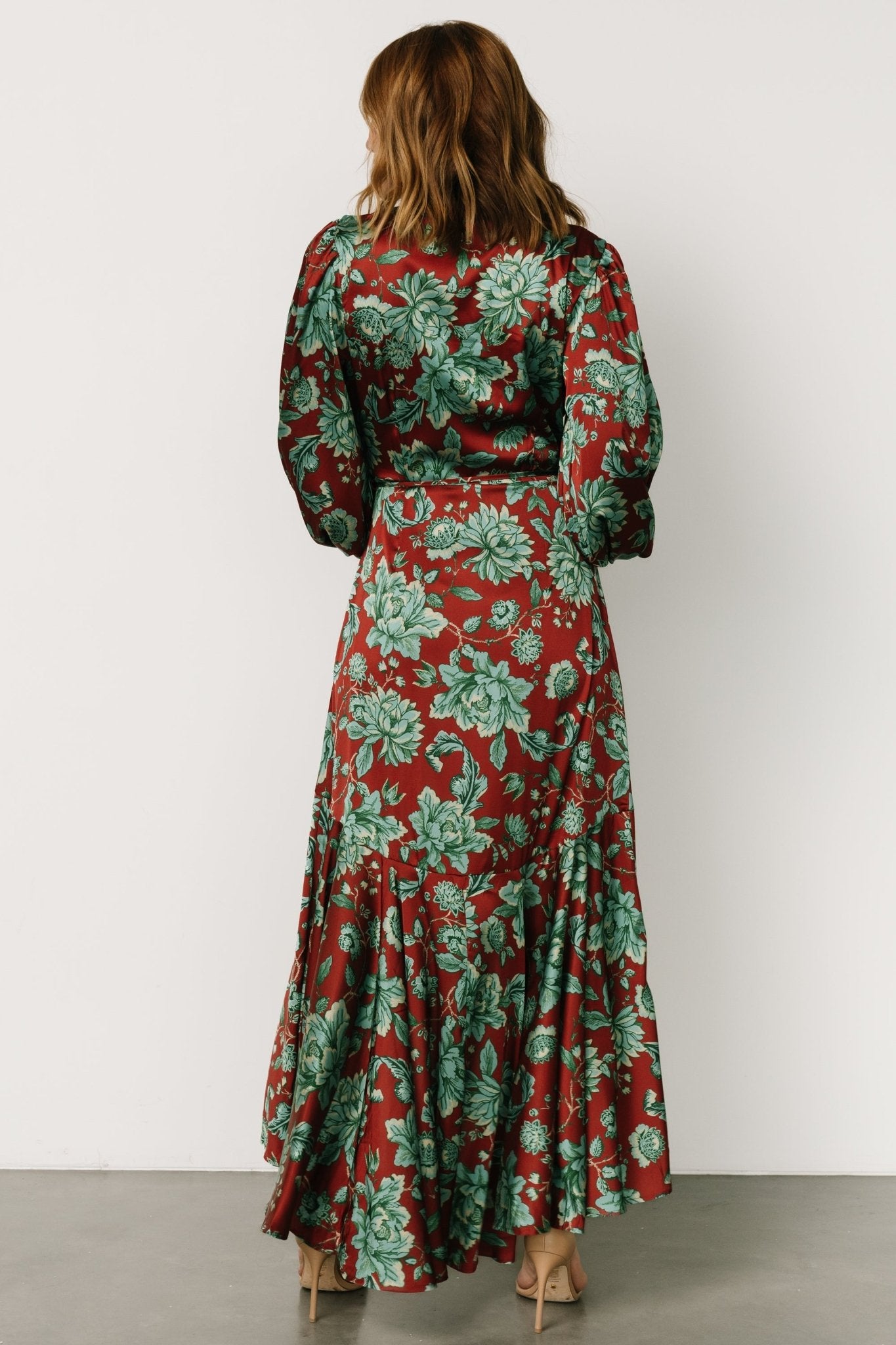 Lavinia Ruffle Maxi Dress | Rust + Green Floral - Baltic Born