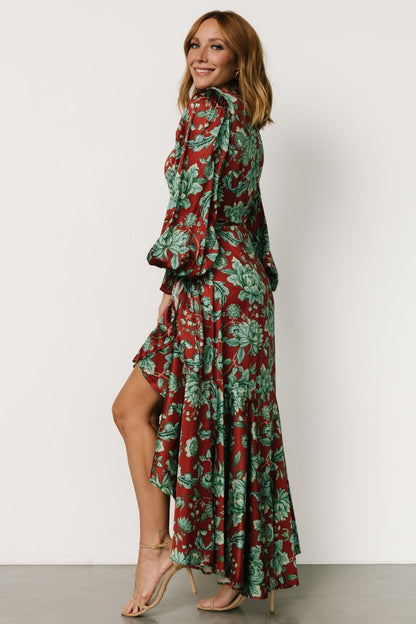 Lavinia Ruffle Maxi Dress | Rust + Green Floral - Baltic Born