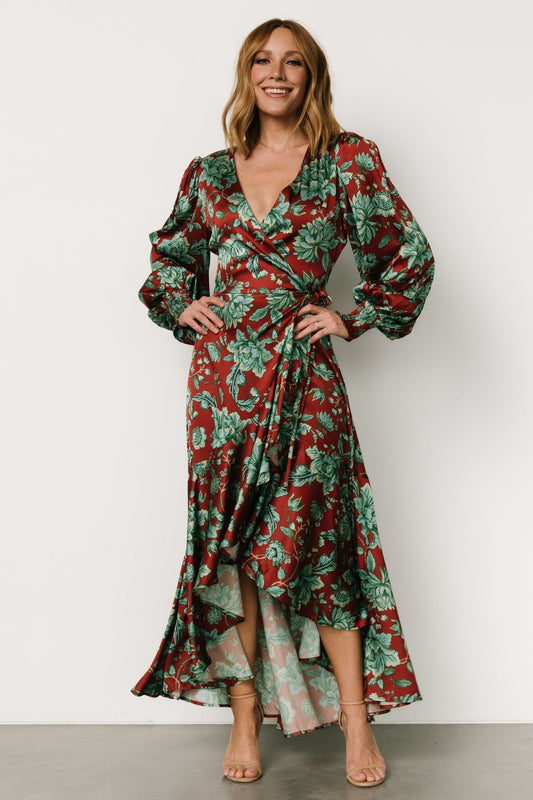 Lavinia Ruffle Maxi Dress | Rust + Green Floral - Baltic Born