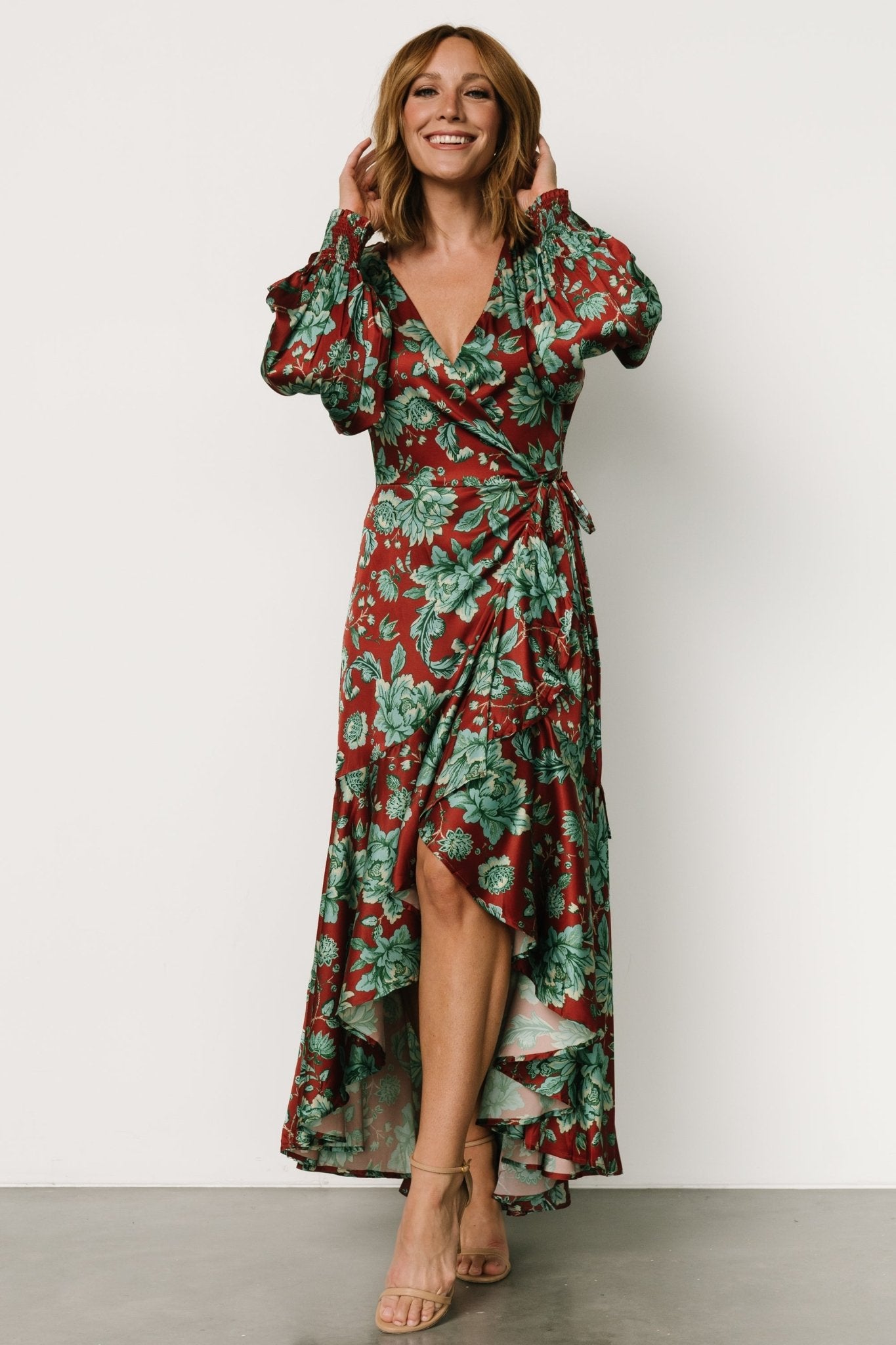 Lavinia Ruffle Maxi Dress | Rust + Green Floral - Baltic Born