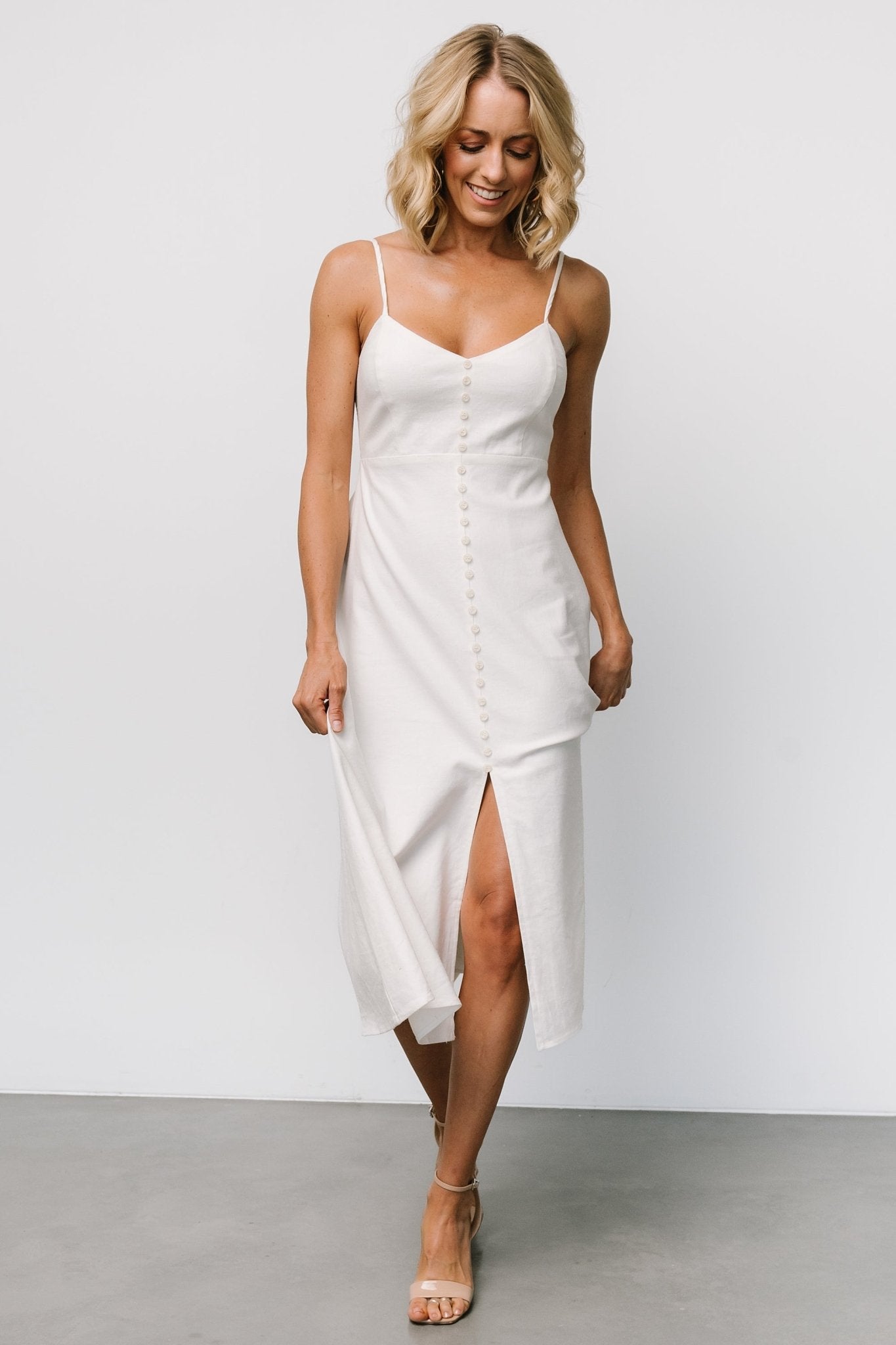 Laya Button Front Dress | Ivory - Baltic Born