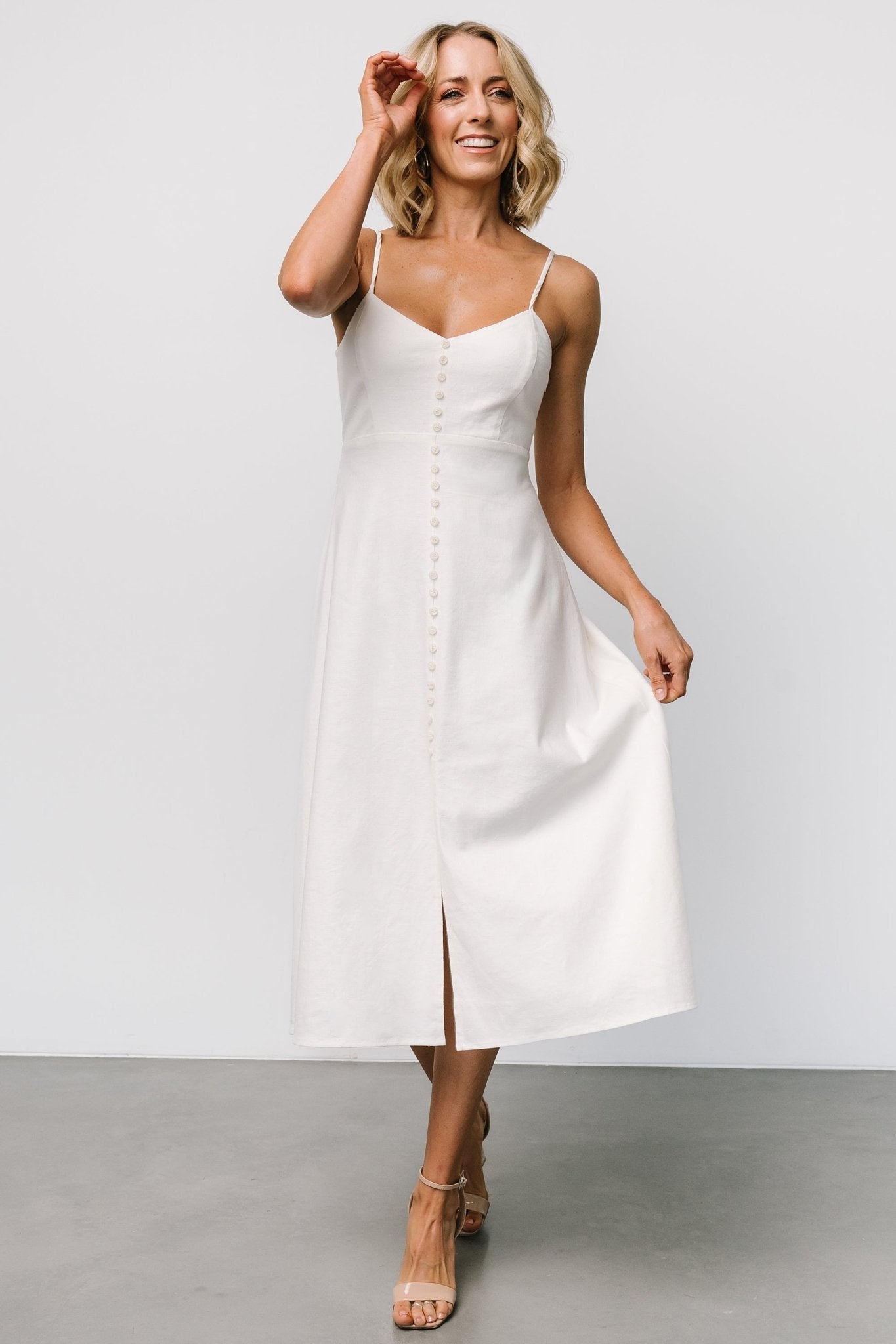 Laya Button Front Dress | Ivory - Baltic Born