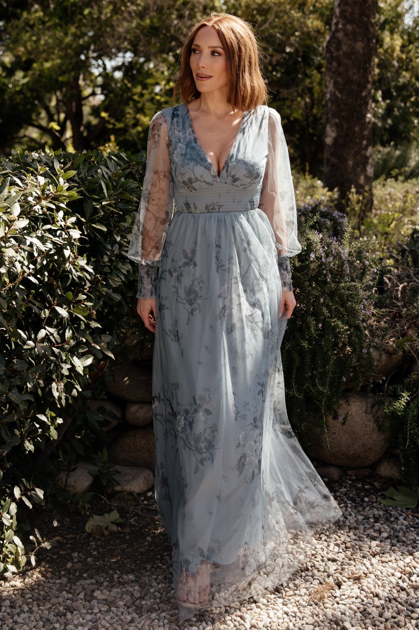 Layla Tulle Maxi Dress | Dusty Blue Floral | Baltic Born