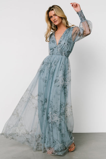 Layla Tulle Maxi Dress | Dusty Blue Floral - Baltic Born