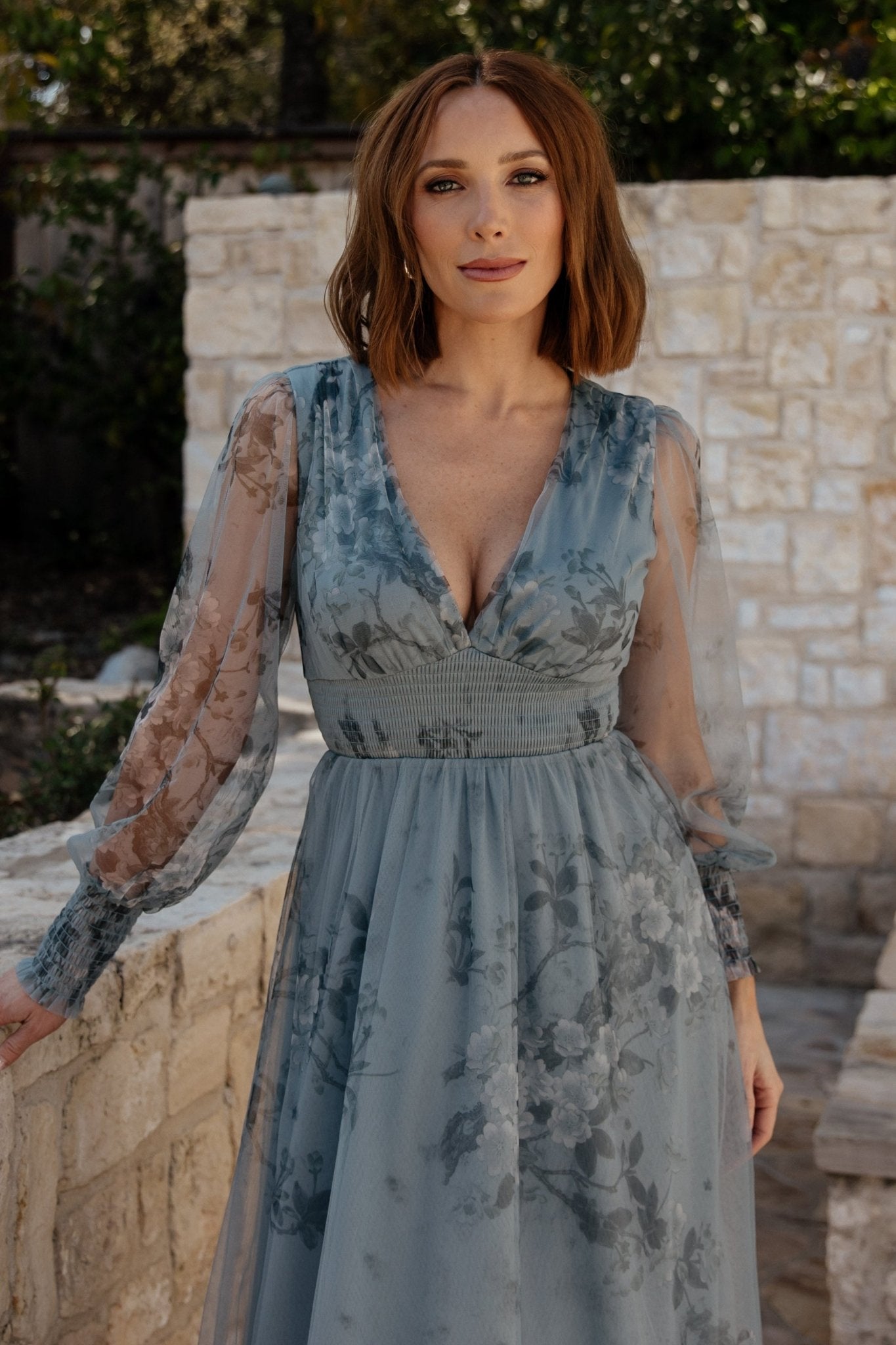 Baltic Born Womens Layla Tulle Maxi Dress | Dusty Blue Floral