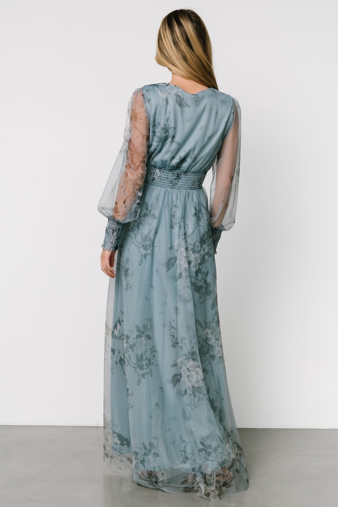 Layla Tulle Maxi Dress | Dusty Blue Floral - Baltic Born