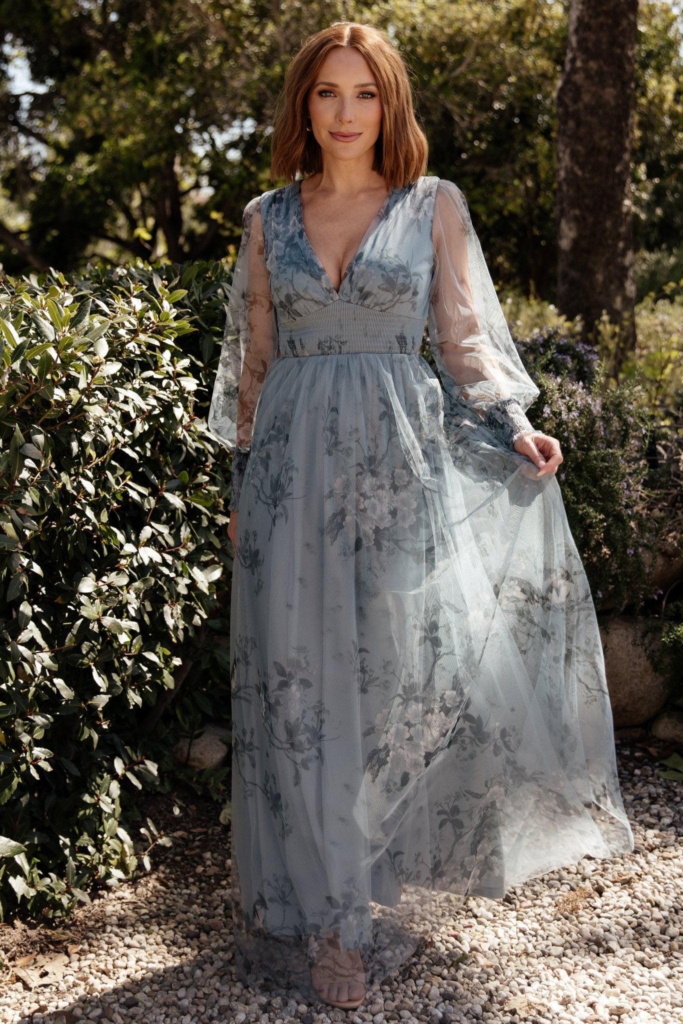 Baltic Born Womens Layla Tulle Maxi Dress | Dusty Blue Floral