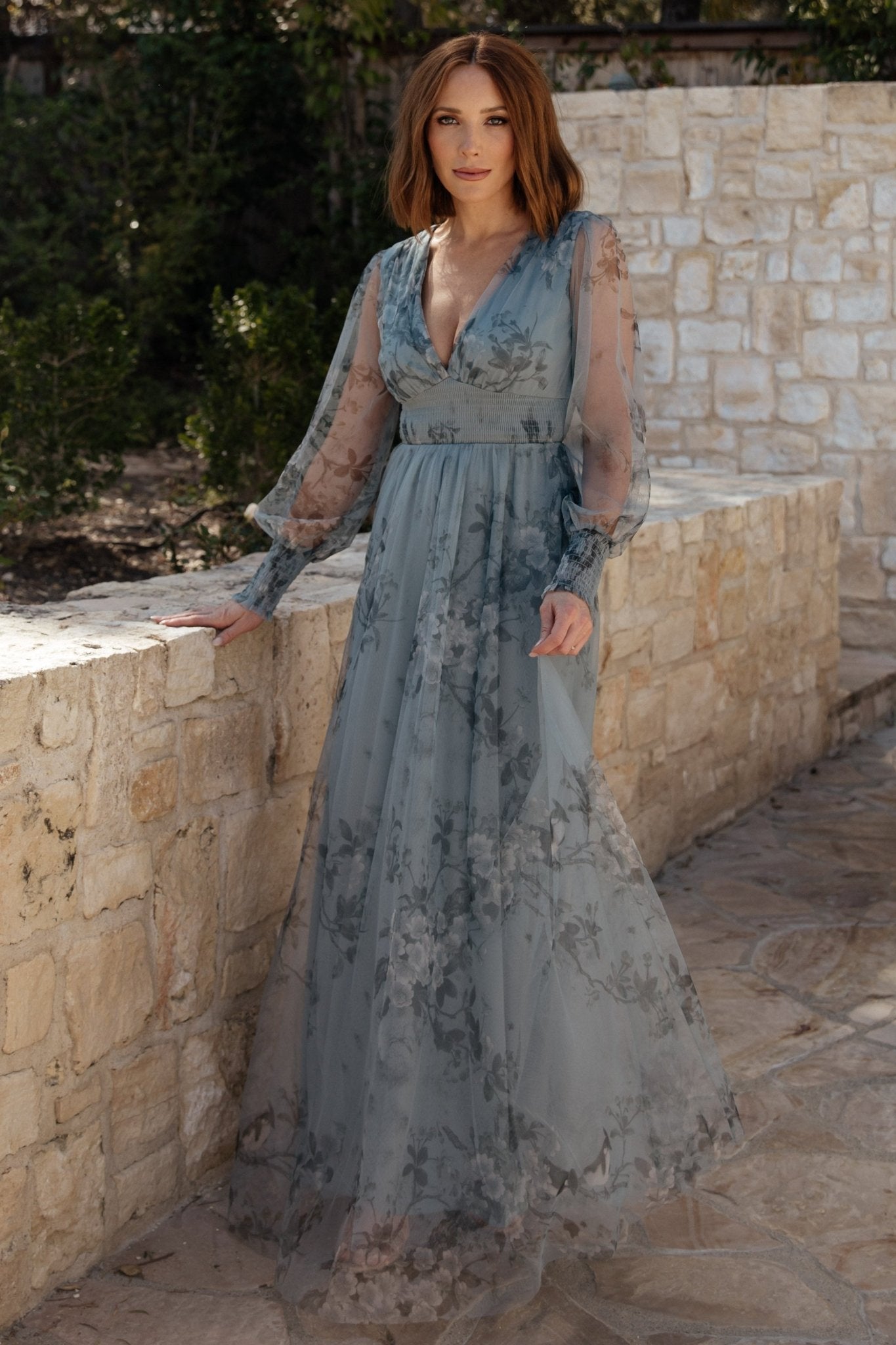Baltic Born Womens Layla Tulle Maxi Dress | Dusty Blue Floral