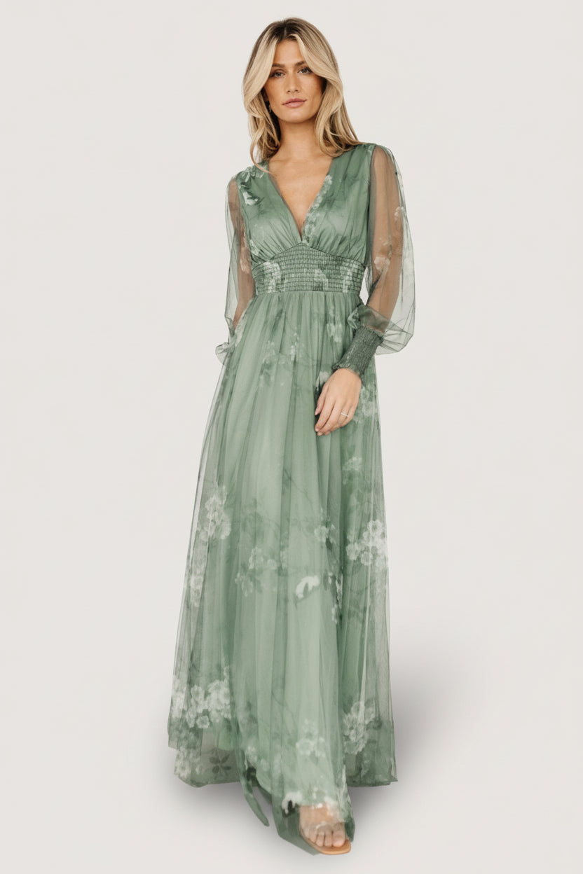Layla Tulle Maxi Dress | Dusty Green Floral