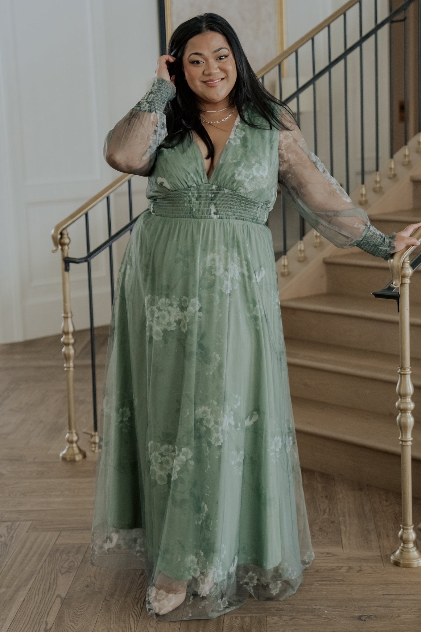 Layla Tulle Maxi Dress - Dusty Green Floral | Baltic Born XS Layla Tulle Maxi Dress - Dusty Green Floral | Baltic Born XS