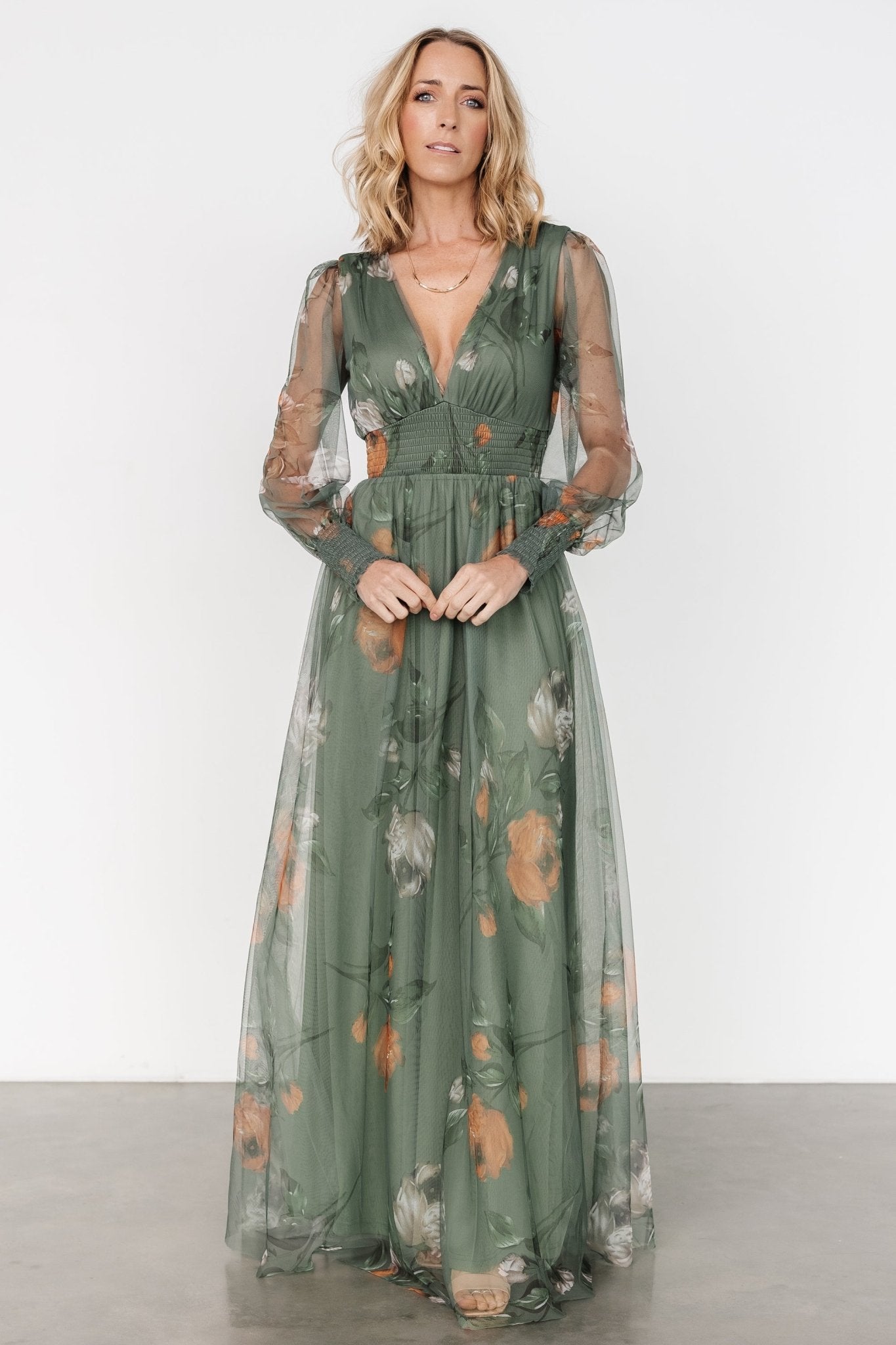 Layla Tulle Maxi Dress | Dusty Olive Floral - Baltic Born