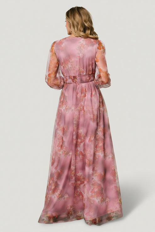 Halter Illusion Long Boho Tulle Dresses Orchid