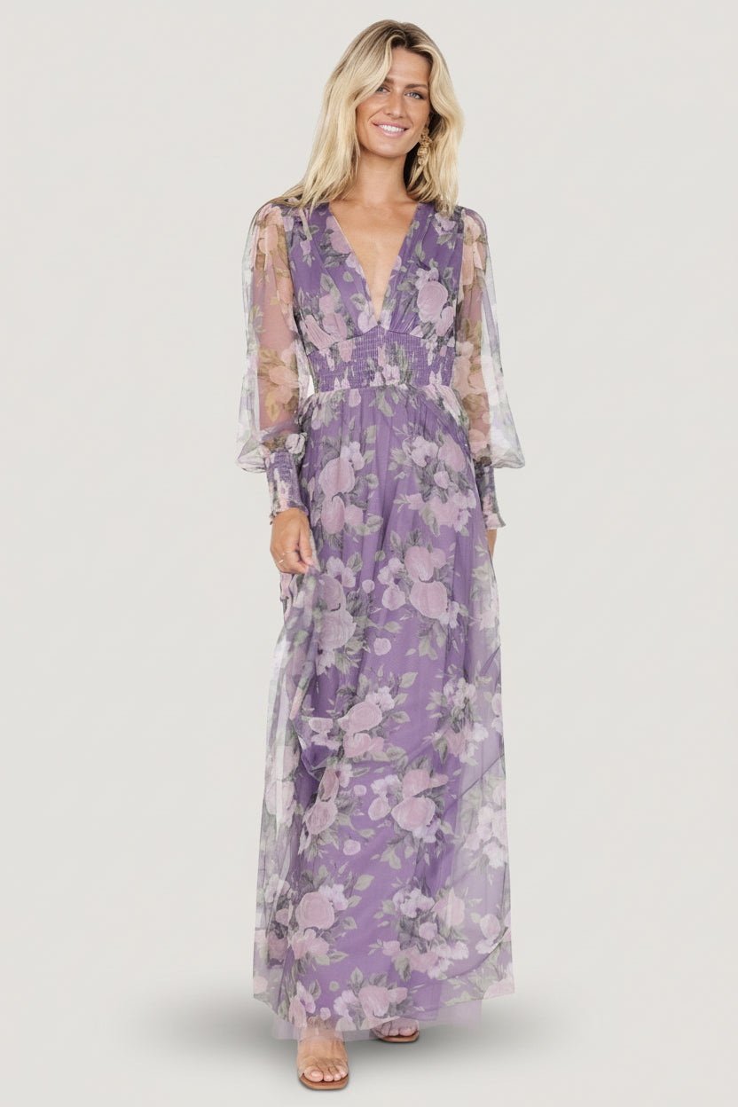 Layla Tulle Maxi Dress — Lavender Floral