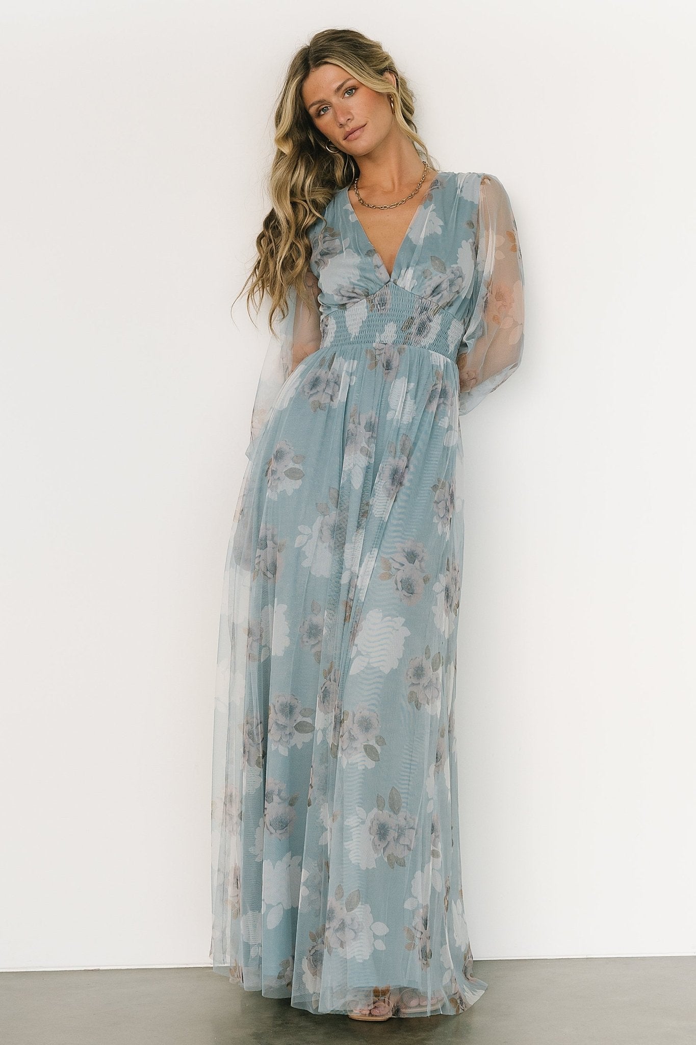 Layla Tulle Maxi Dress | Light Blue Floral – Baltic Born