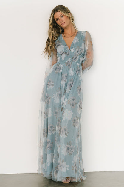 Layla Tulle Maxi Dress | Light Blue Floral - Baltic Born