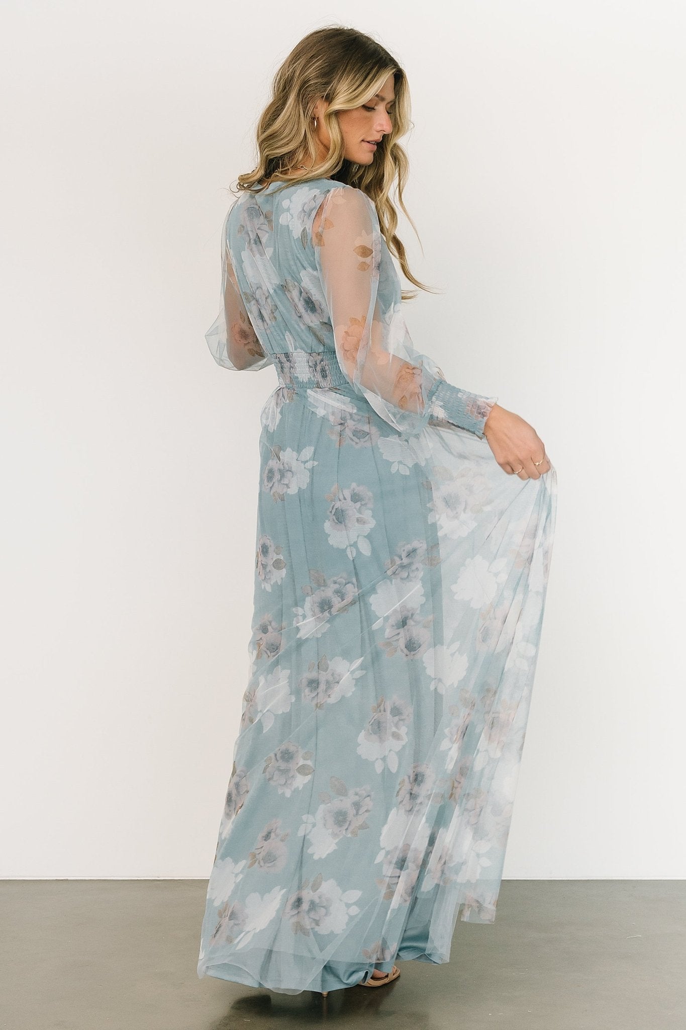 Layla Tulle Maxi Dress | Light Blue Floral - Baltic Born