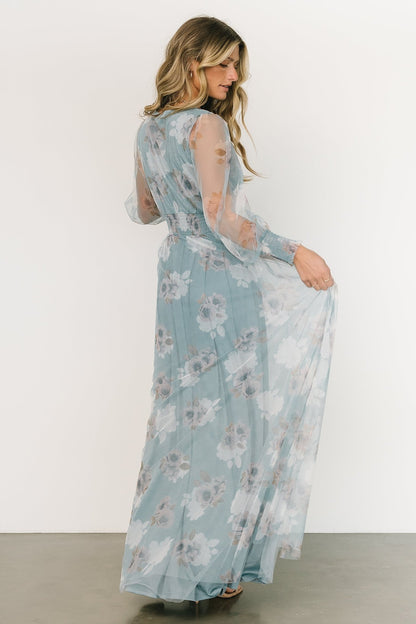 Layla Tulle Maxi Dress | Light Blue Floral - Baltic Born