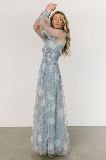 Layla Tulle Maxi Dress | Light Blue Floral - Baltic Born