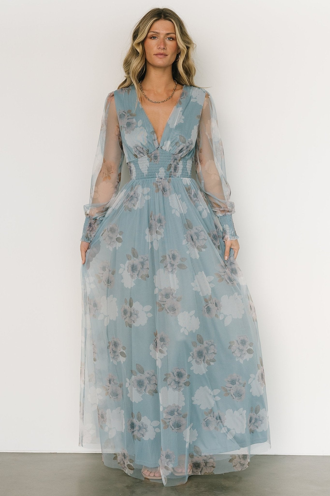 Layla Tulle Maxi Dress | Light Blue Floral - Baltic Born