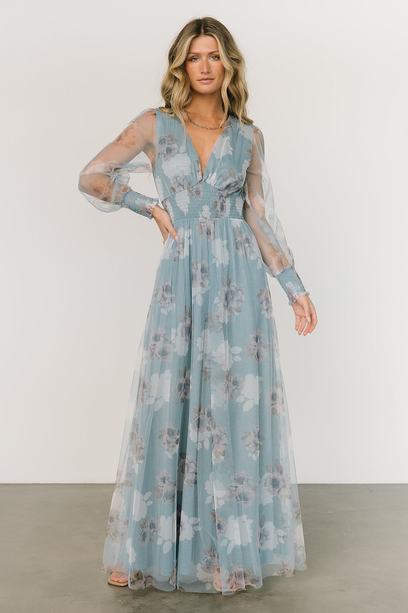 Layla Tulle Maxi Dress | Light Blue Floral - Baltic Born