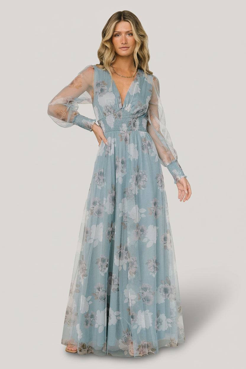 Layla Tulle Maxi Dress | Light Blue Floral